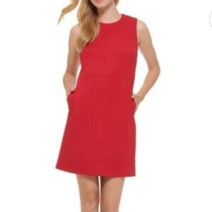 Tommy Hilfiger Red Sleeveless A-Line Mini Dress with pockets